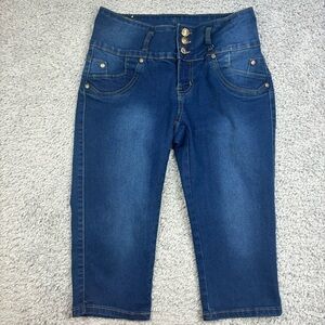 Kalowa Jeans Womens 9 Capri Dark Wash Exposed Button Fly Streetwear Party Club